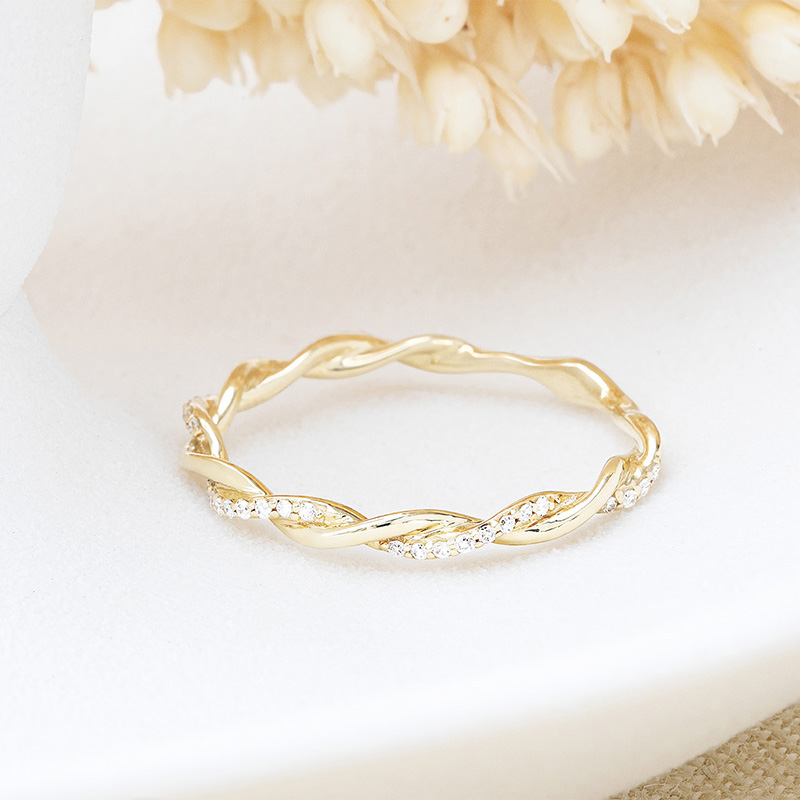 Round Cut Diamond White Sterling Silver Intertwined Twisted Band