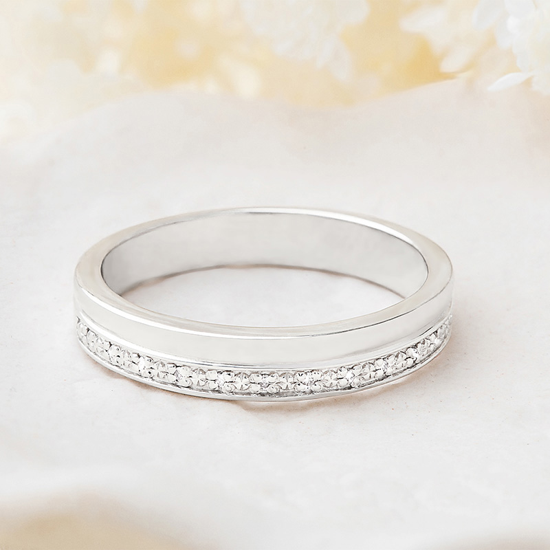 Round Cut Diamond White Sterling Silver Wedding Band