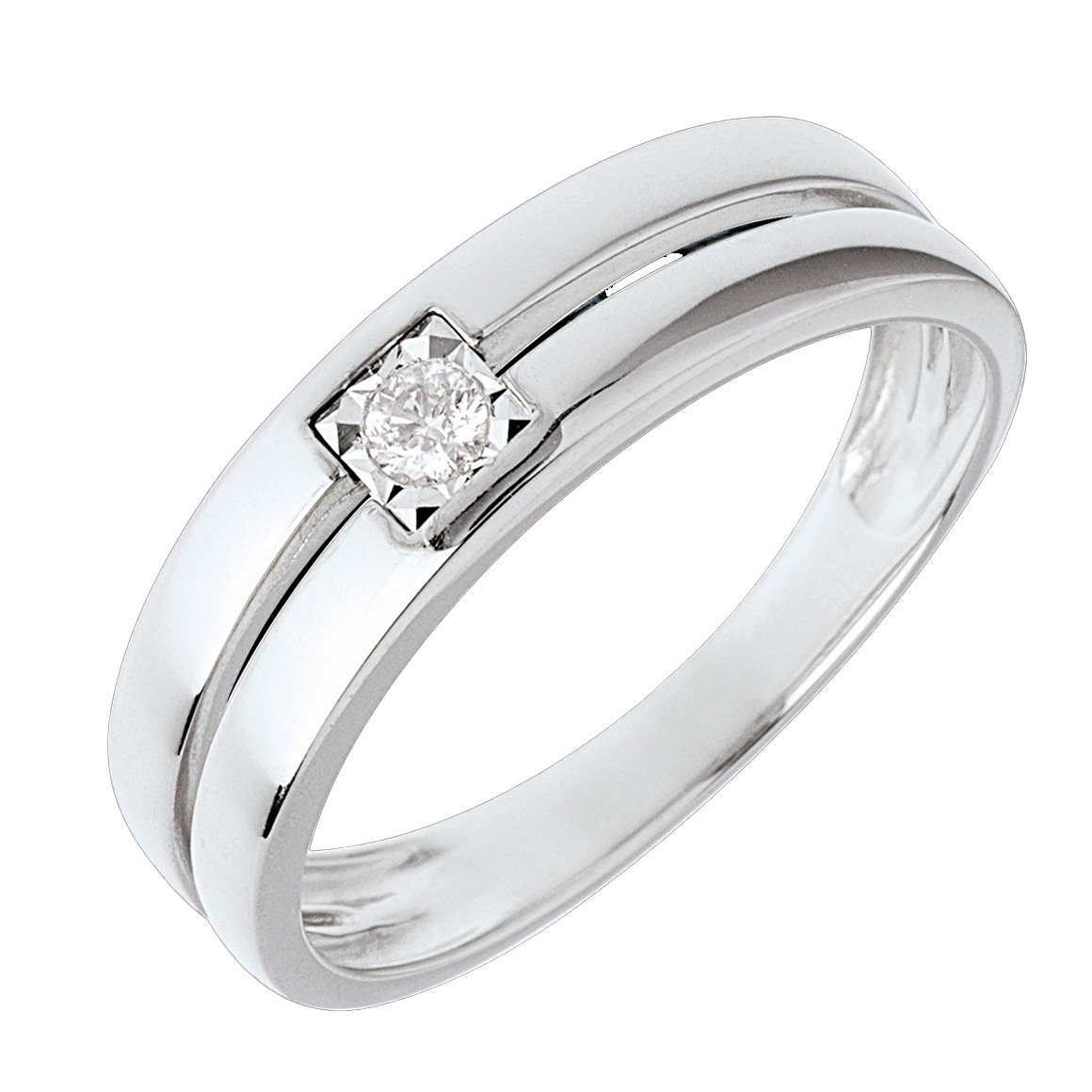 Round Cut Diamond White Sterling Silver Solitaire Wedding Band