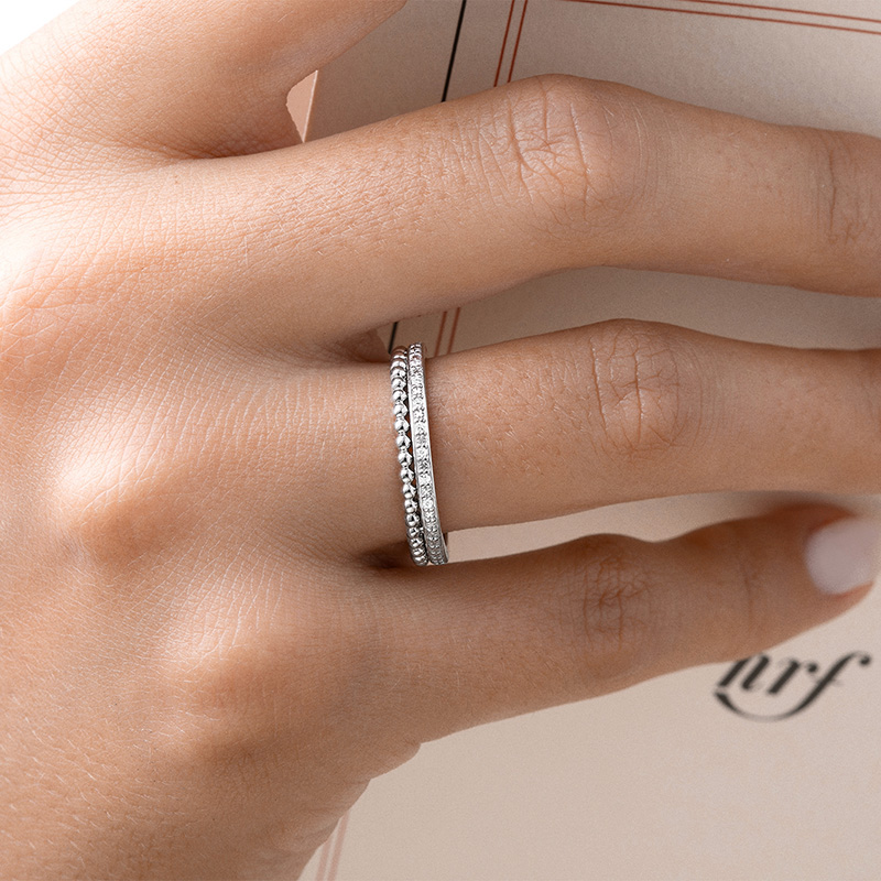 Round Cut Diamond White Sterling Silver Stackable Band