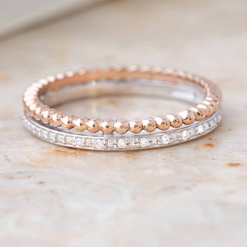 Round Cut Diamond White Sterling Silver Stackable Band