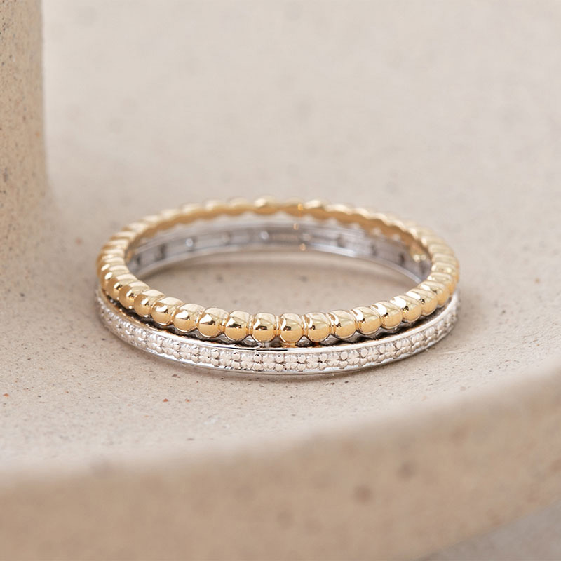 Round Cut Diamond White Sterling Silver Stackable Band