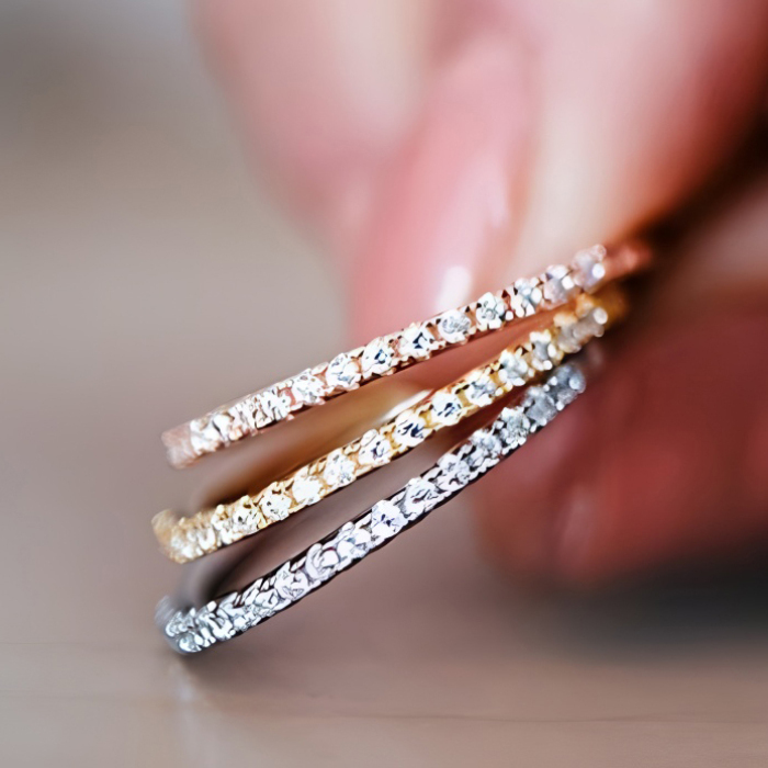 Round Cut Diamond White Sterling Silver Stackable Ring Eternity Wedding Band