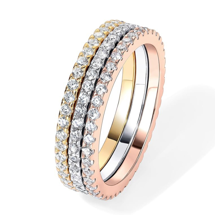 Round Cut Diamond White Sterling Silver Stackable Ring Eternity Wedding Band