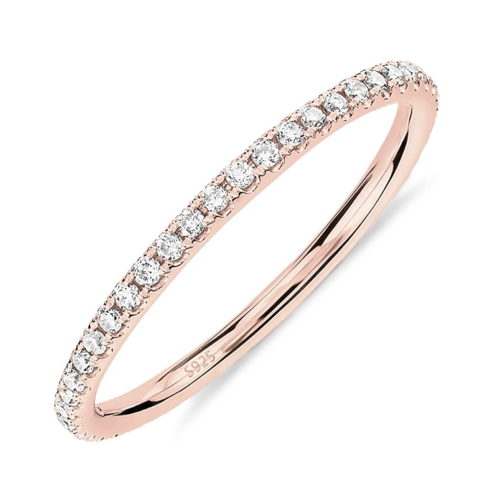 Round Cut Diamond White Sterling Silver Stackable Ring Eternity Wedding Band
