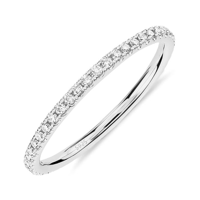 Round Cut Diamond White Sterling Silver Stackable Ring Eternity Wedding Band
