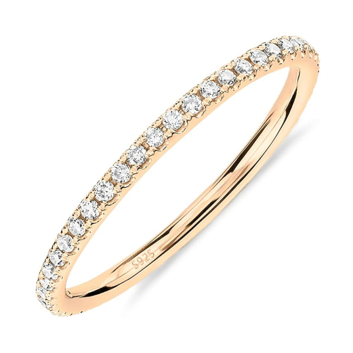 Round Cut Diamond White Sterling Silver Stackable Ring Eternity Wedding Band