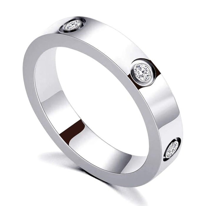 Round Cut Diamond White Sterling Silver Promise Ring Wedding Band