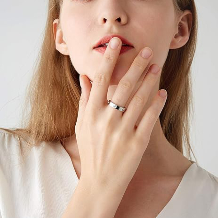 Round Cut Diamond White Sterling Silver Promise Ring Wedding Band