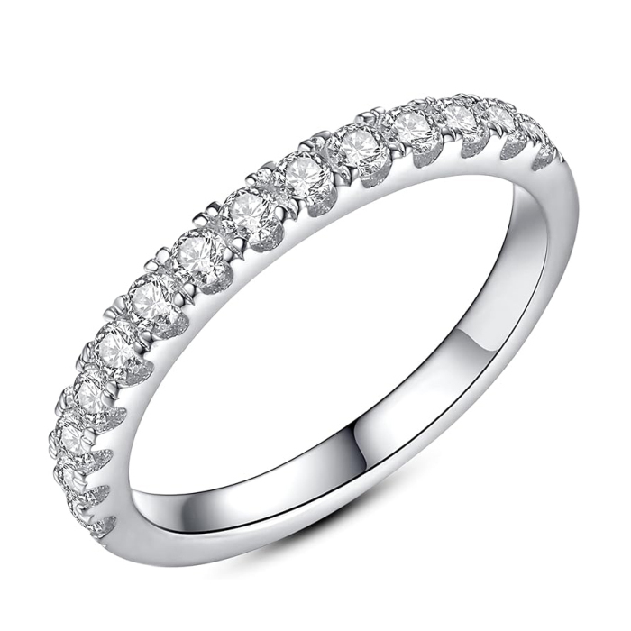 Round Cut Diamond White Sterling Silver Stackable Ring Eternity Wedding Band