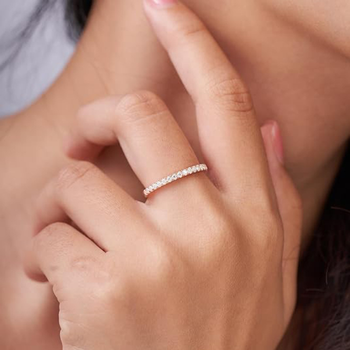 Round Cut Diamond White Sterling Silver Stackable Ring Eternity Wedding Band