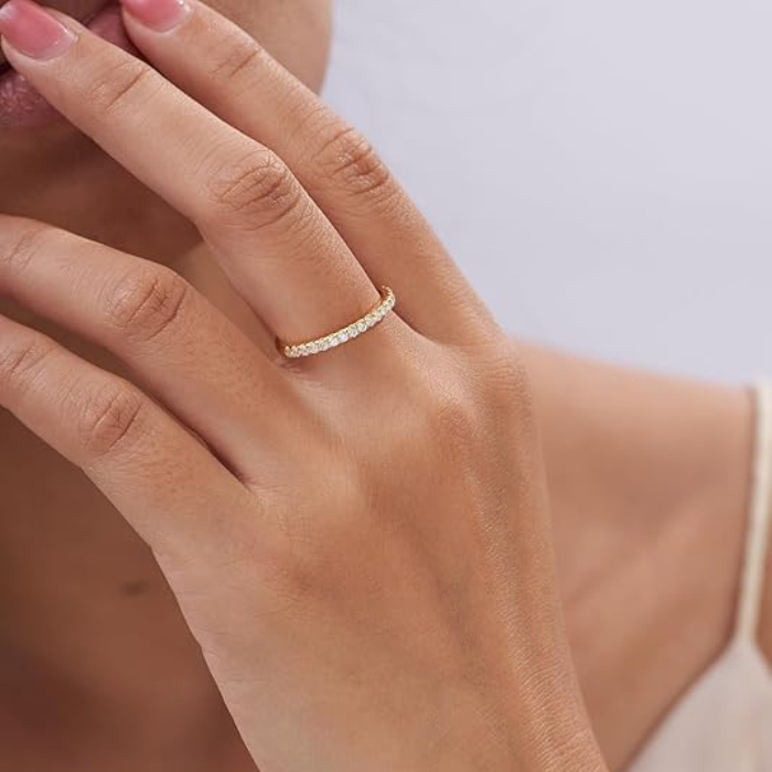 Round Cut Diamond White Sterling Silver Stackable Ring Eternity Wedding Band