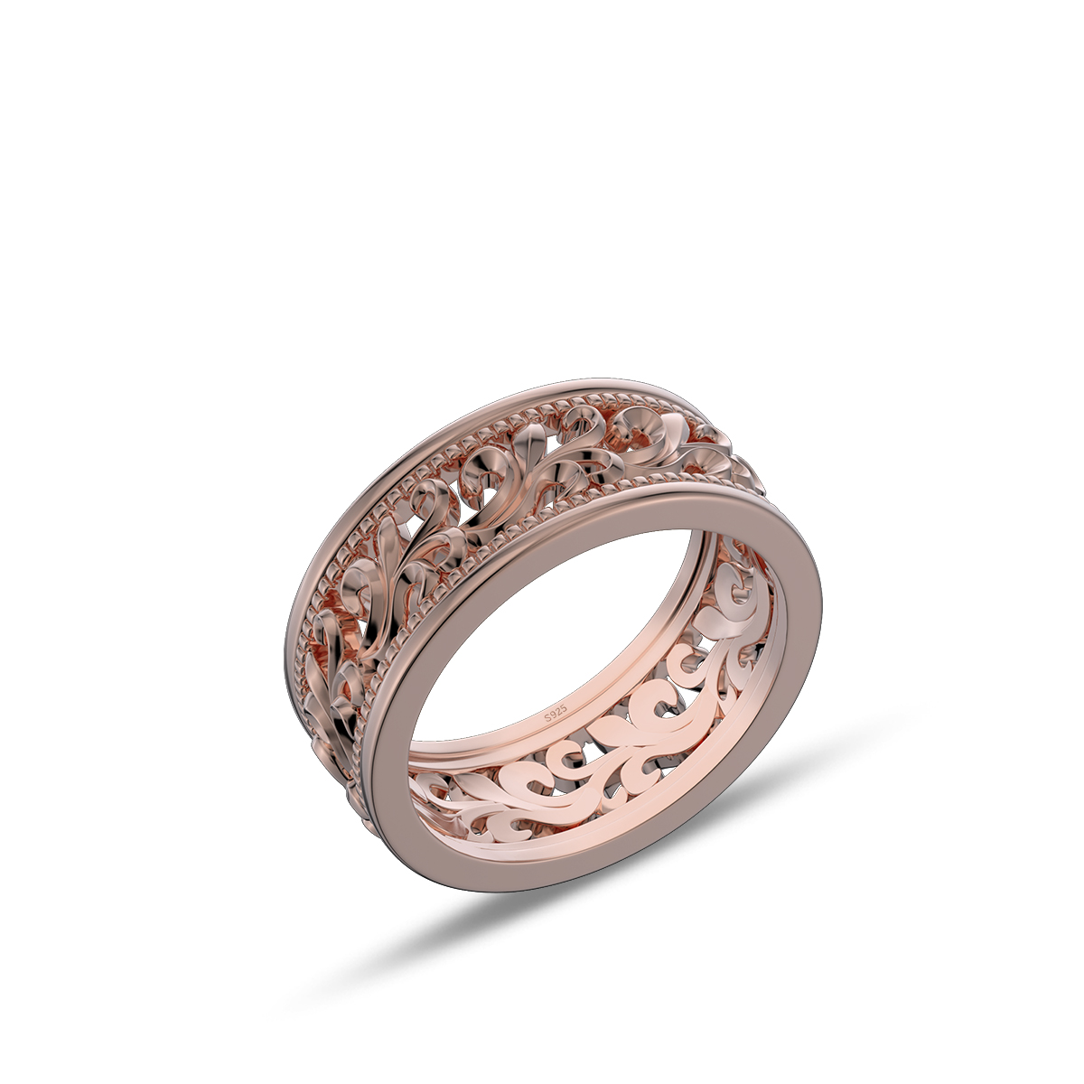 Sterling Silver Wedding Ring with Hollowed-out Patterns