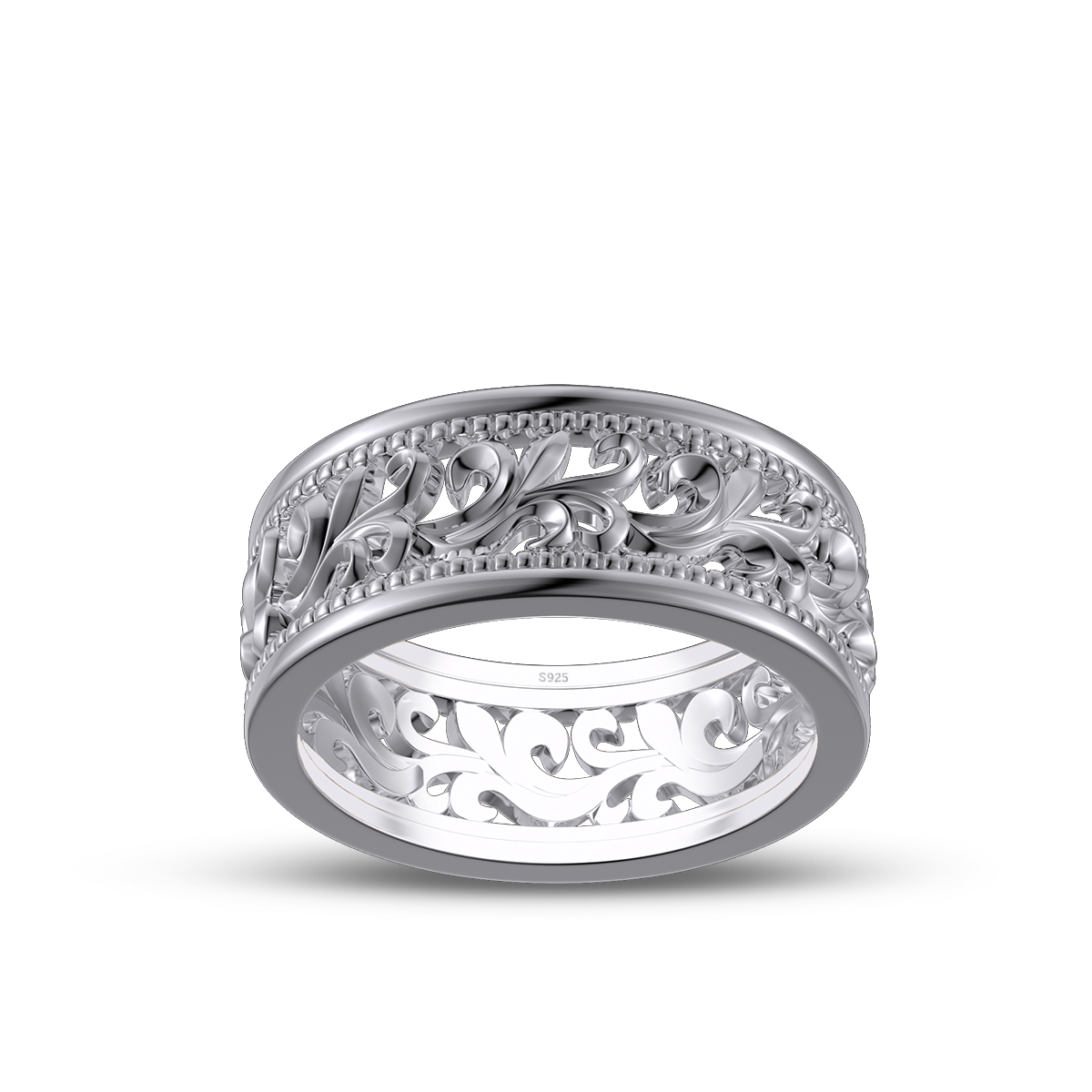 Sterling Silver Wedding Ring with Hollowed-out Patterns