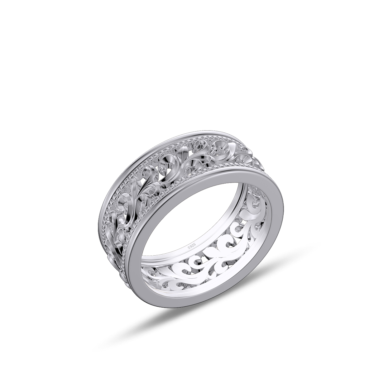 Sterling Silver Wedding Ring with Hollowed-out Patterns