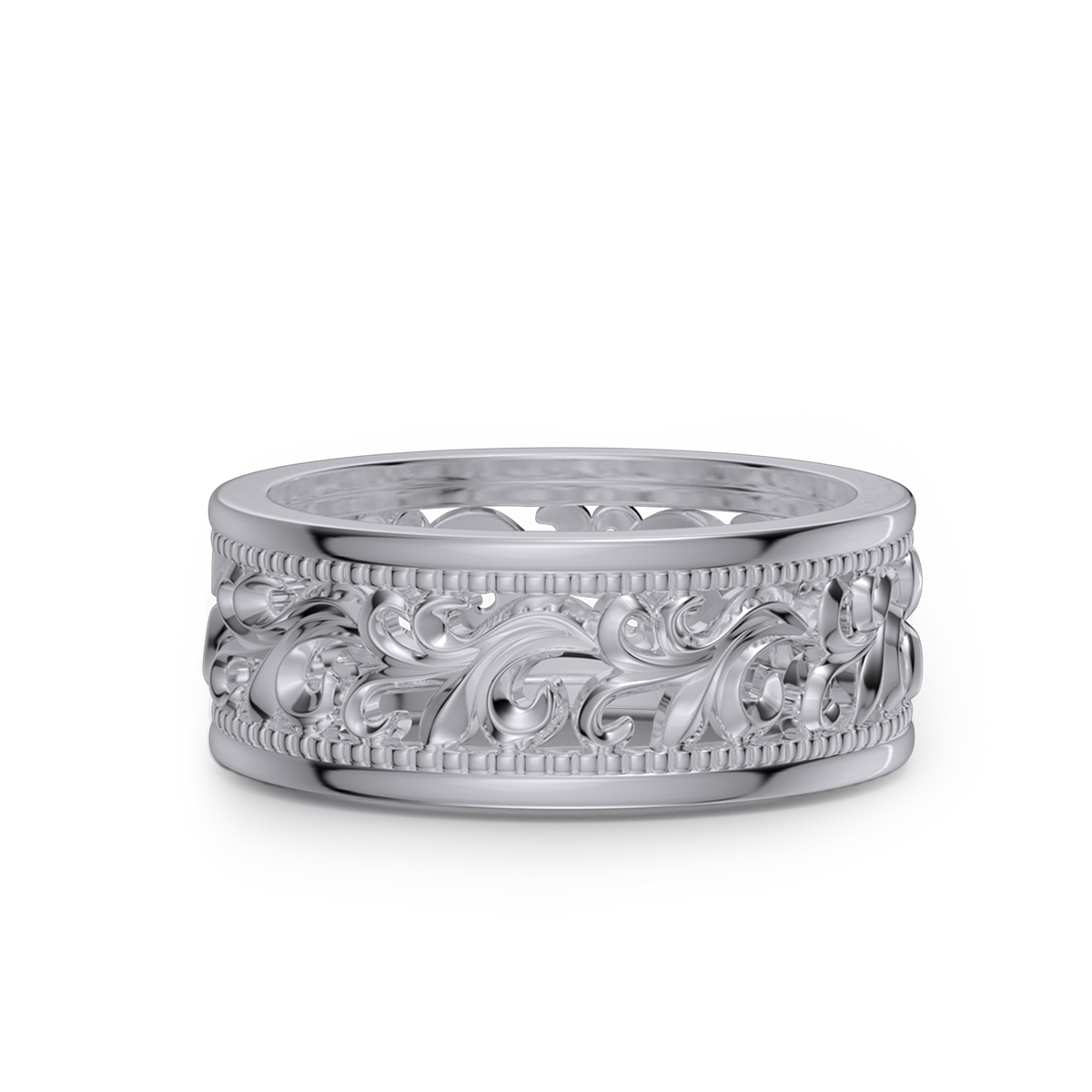 Sterling Silver Wedding Ring with Hollowed-out Patterns
