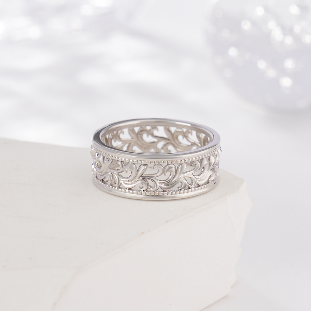 Sterling Silver Wedding Ring with Hollowed-out Patterns