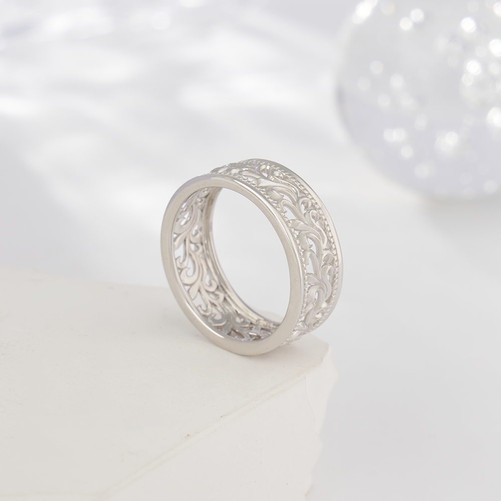 Sterling Silver Wedding Ring with Hollowed-out Patterns