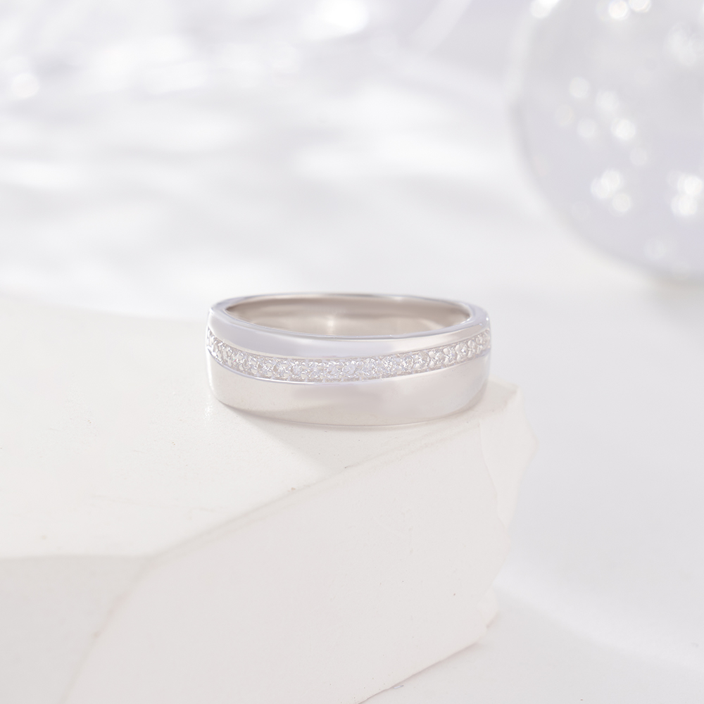 Round Cut Diamond White Sterling Silver Wedding Ring