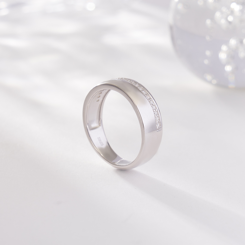 Round Cut Diamond White Sterling Silver Wedding Ring