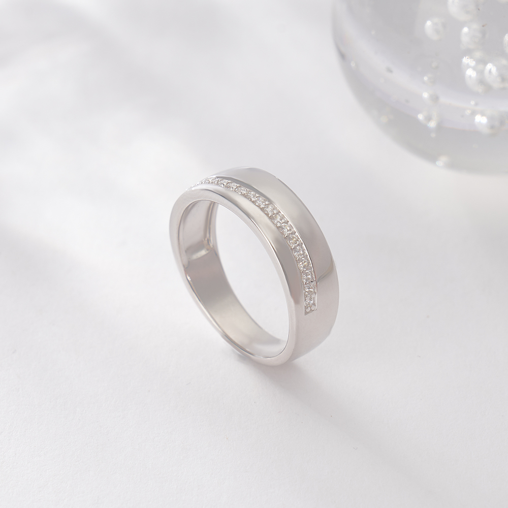 Round Cut Diamond White Sterling Silver Wedding Ring