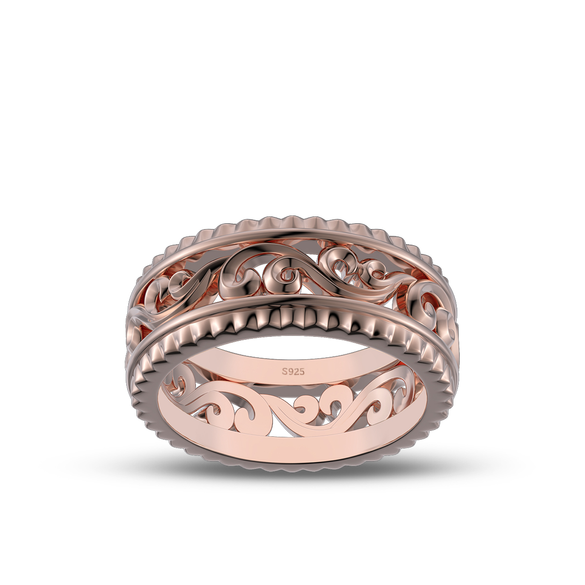 Sterling Silver Wedding Ring with Hollowed-out Patterns
