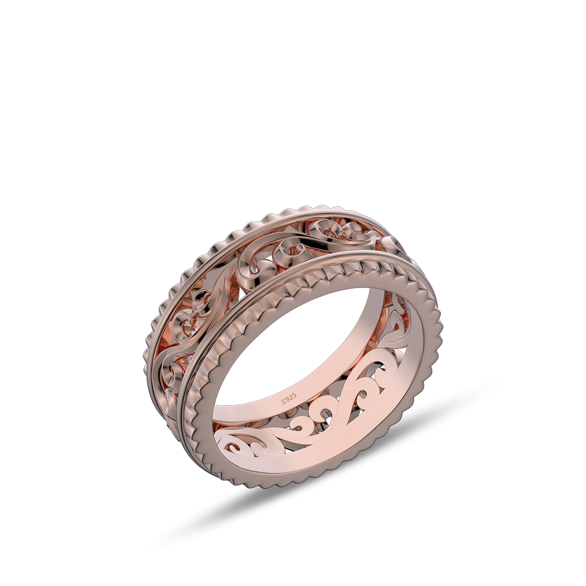 Sterling Silver Wedding Ring with Hollowed-out Patterns