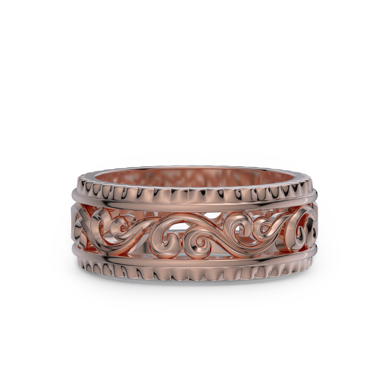 Sterling Silver Wedding Ring with Hollowed-out Patterns