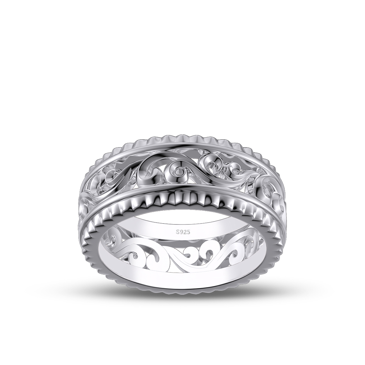 Sterling Silver Wedding Ring with Hollowed-out Patterns