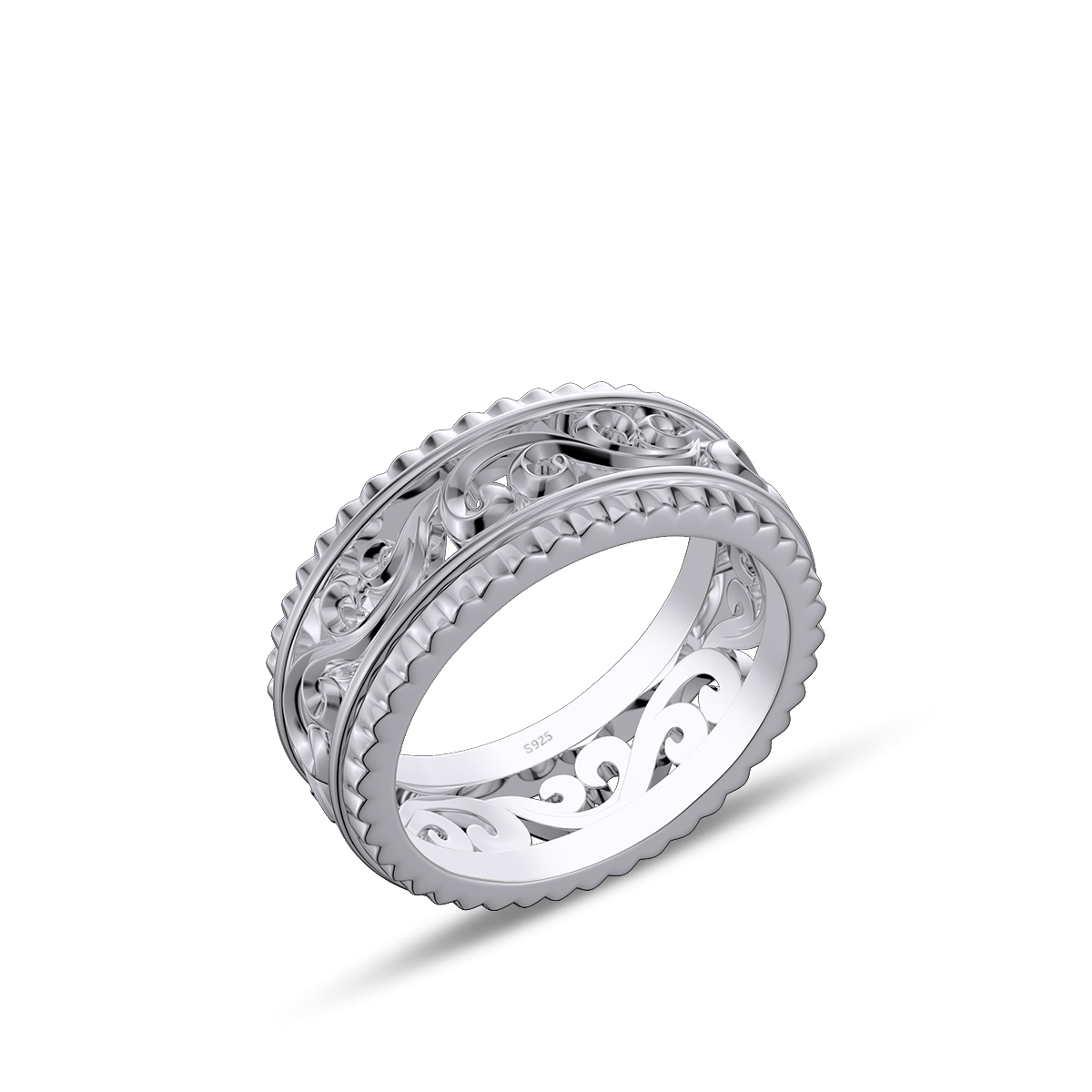 Sterling Silver Wedding Ring with Hollowed-out Patterns