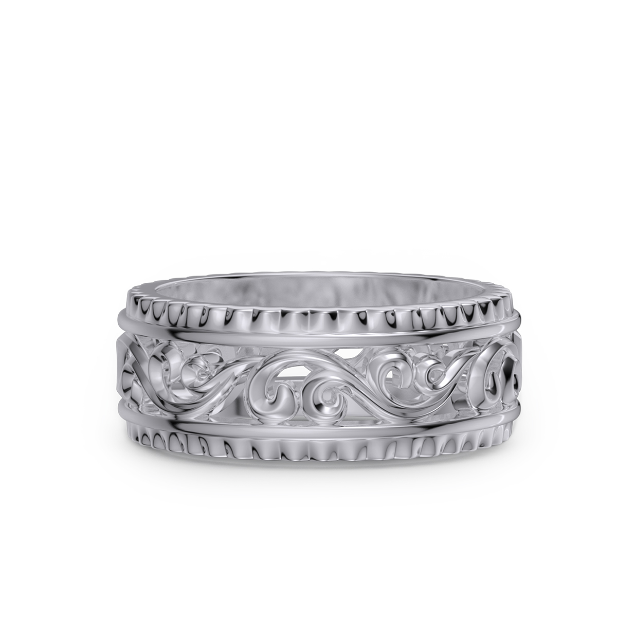 Sterling Silver Wedding Ring with Hollowed-out Patterns