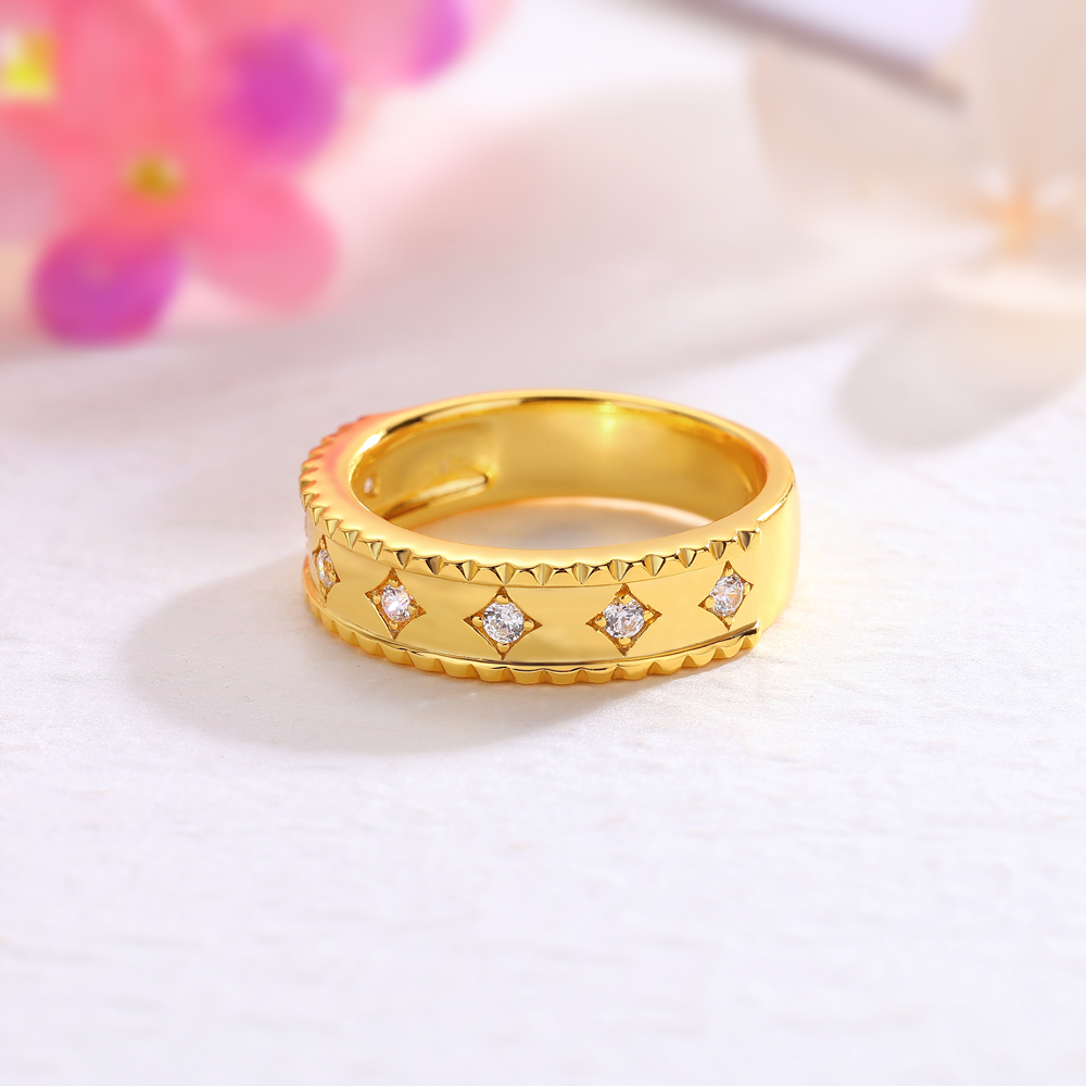 Vintage Geometric Round Cut Diamond White Sterling Silver Yellow Gold Wedding Ring