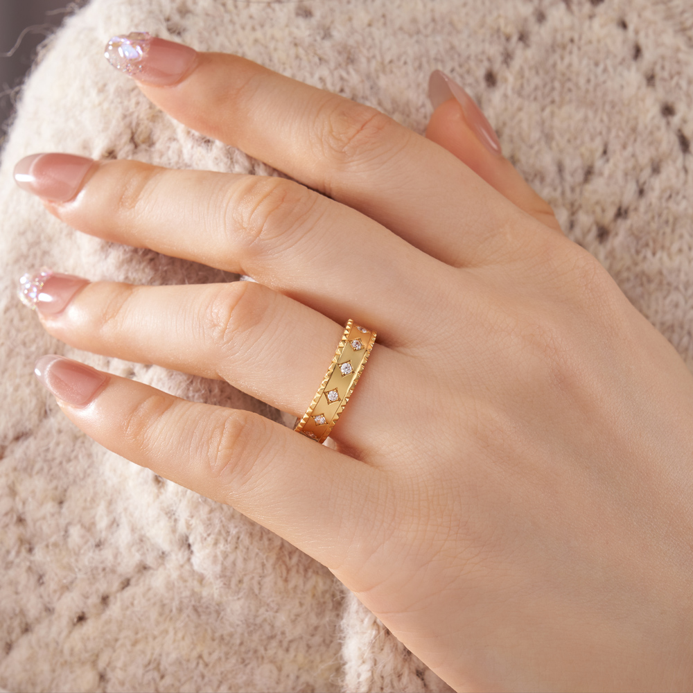 Vintage Geometric Round Cut Diamond White Sterling Silver Yellow Gold Wedding Ring