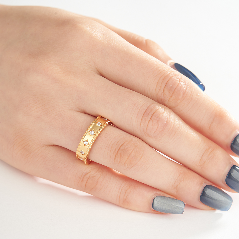 Vintage Geometric Round Cut Diamond White Sterling Silver Yellow Gold Wedding Ring