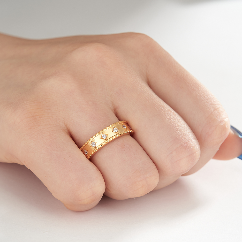 Vintage Geometric Round Cut Diamond White Sterling Silver Yellow Gold Wedding Ring