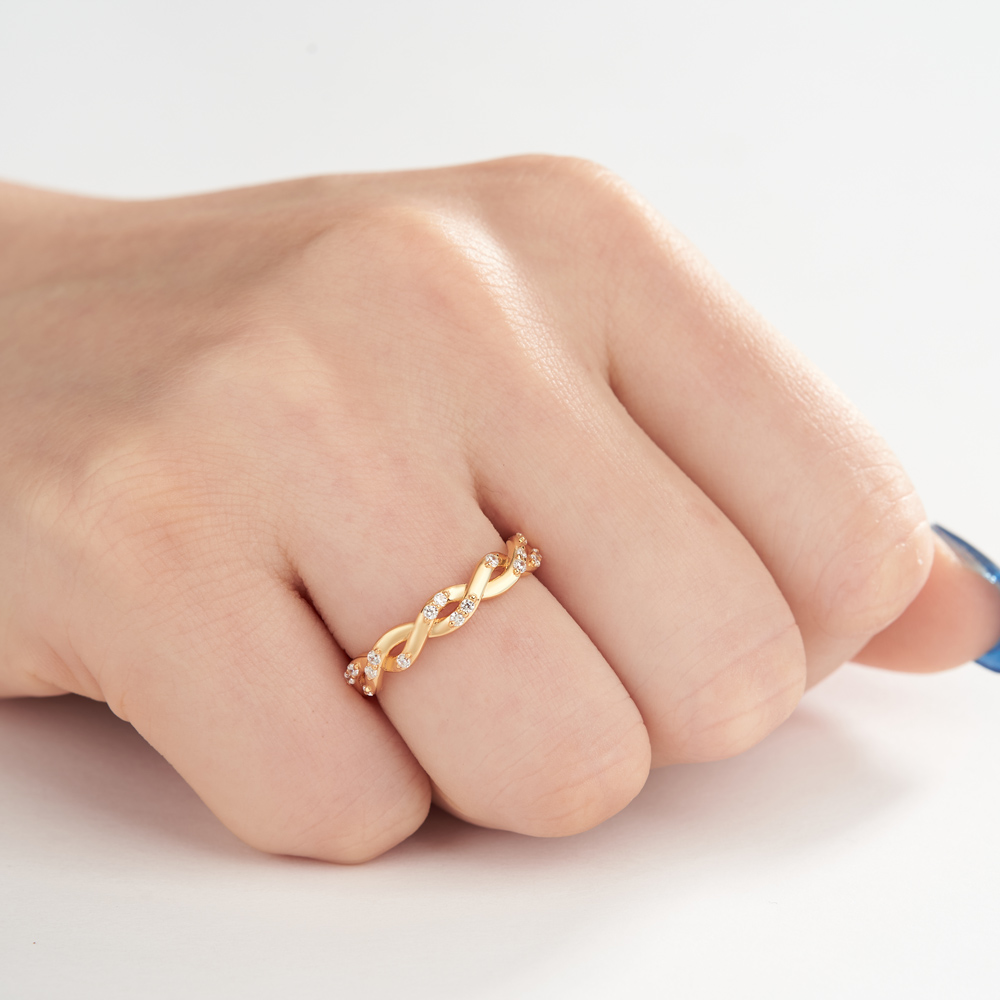 Round Cut Diamond White Sterling Silver Twisted Yellow Gold Wedding Ring