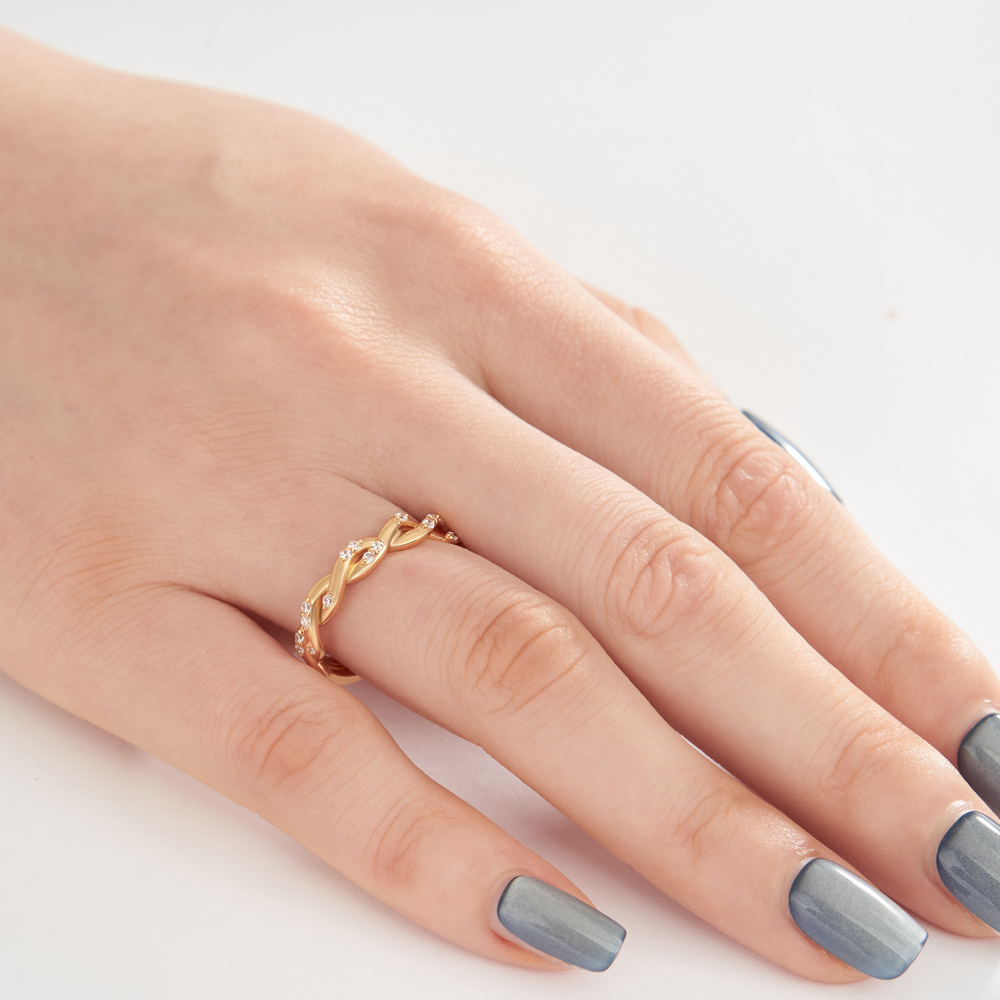 Round Cut Diamond White Sterling Silver Twisted Yellow Gold Wedding Ring