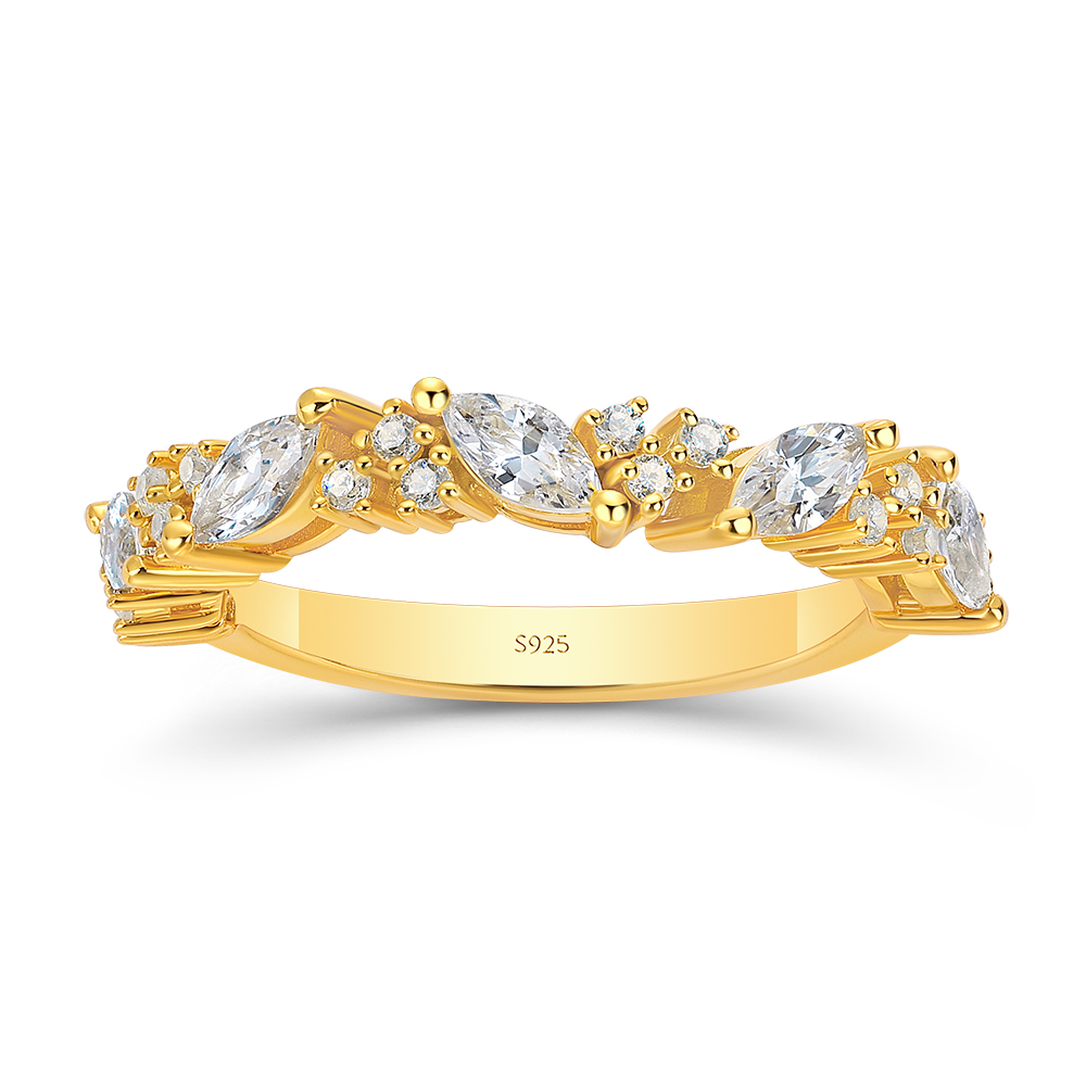 Marquise Cut Diamond White Sterling Silver Yellow Gold Ring