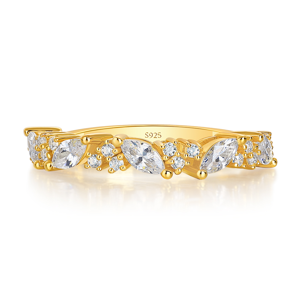 Marquise Cut Diamond White Sterling Silver Yellow Gold Ring