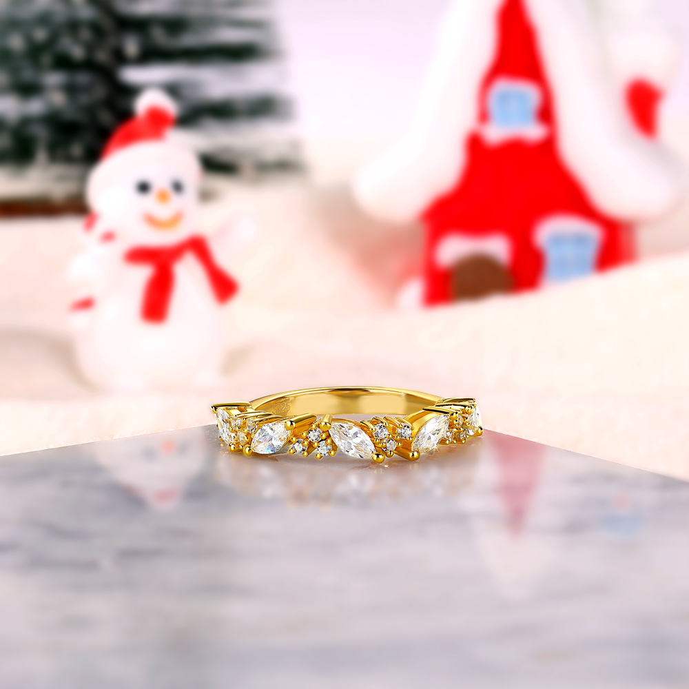 Marquise Cut Diamond White Sterling Silver Yellow Gold Ring