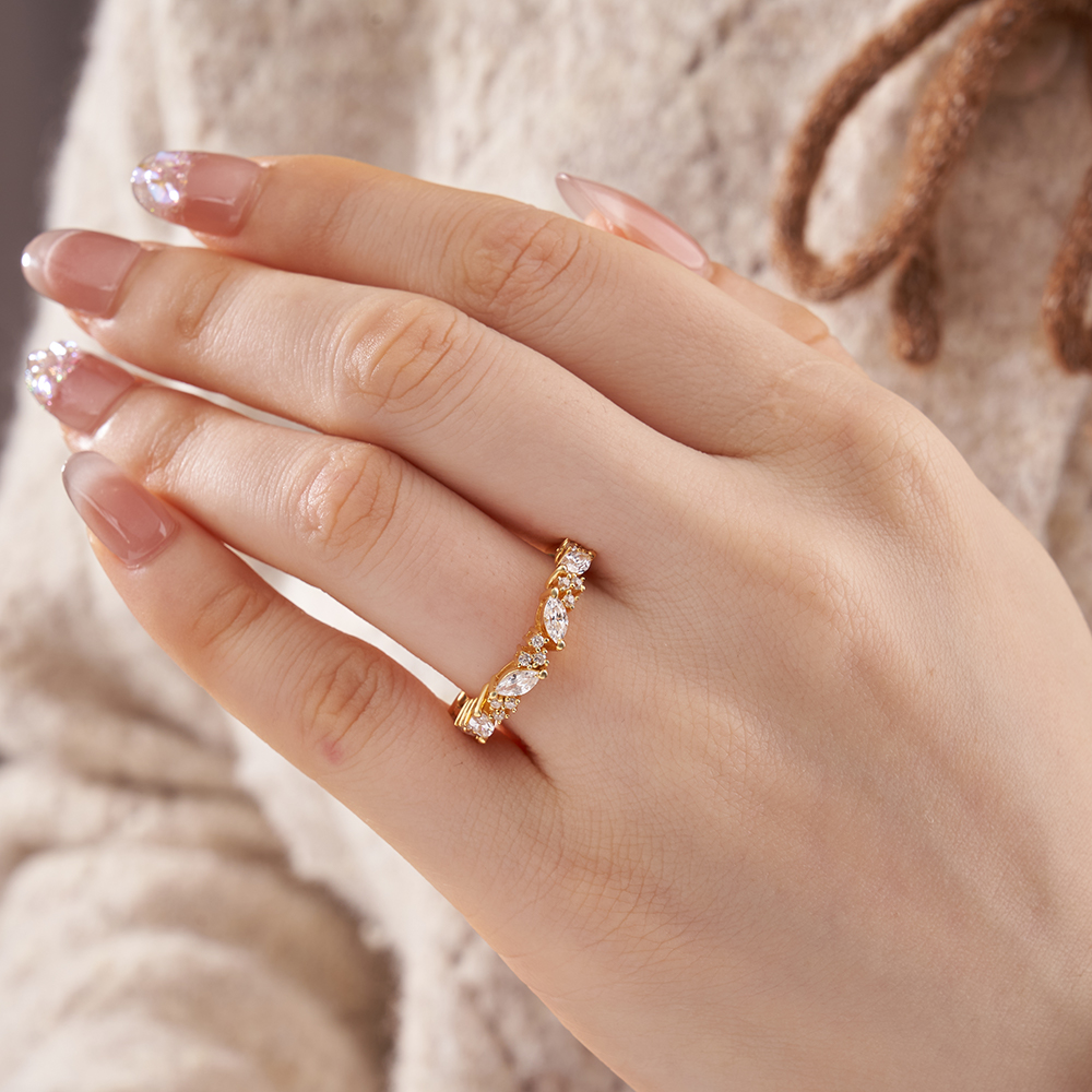 Marquise Cut Diamond White Sterling Silver Yellow Gold Ring