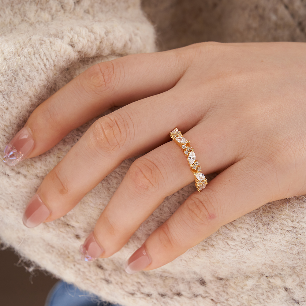 Marquise Cut Diamond White Sterling Silver Yellow Gold Ring