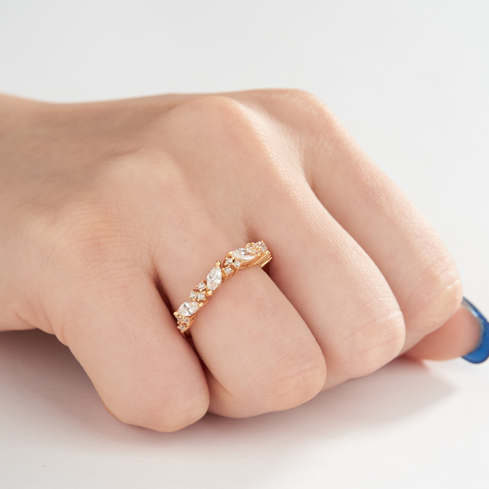 Marquise Cut Diamond White Sterling Silver Yellow Gold Ring