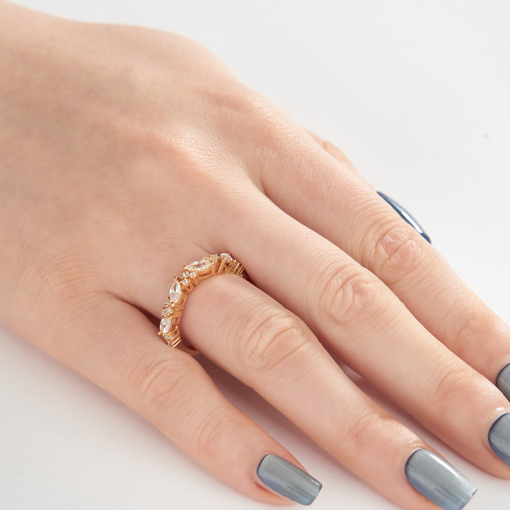 Marquise Cut Diamond White Sterling Silver Yellow Gold Ring