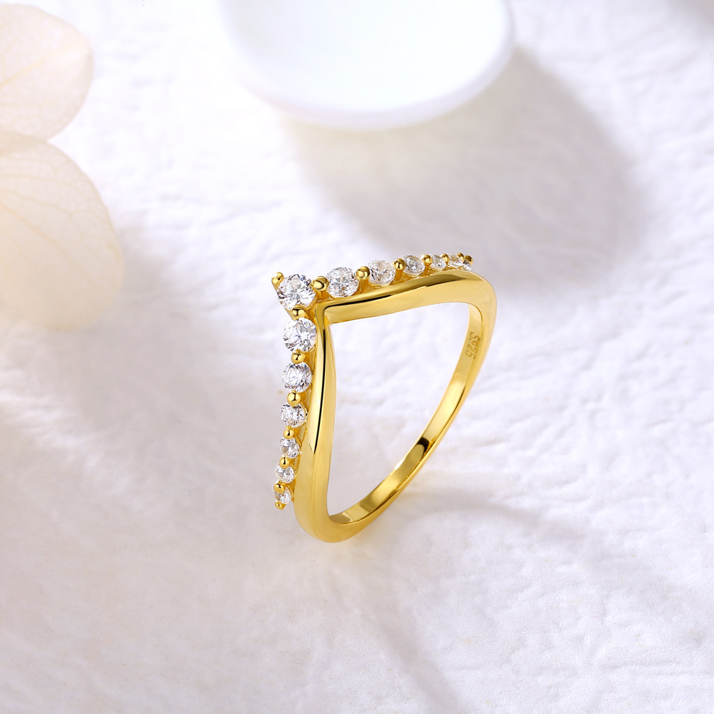 Round Cut Diamond White Sterling Silver Curved Wedding Ring