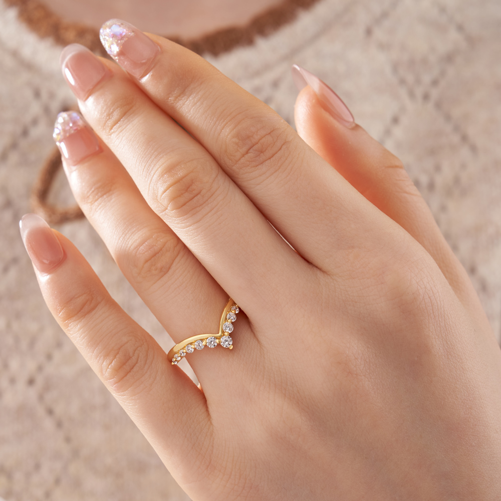 Round Cut Diamond White Sterling Silver Curved Wedding Ring