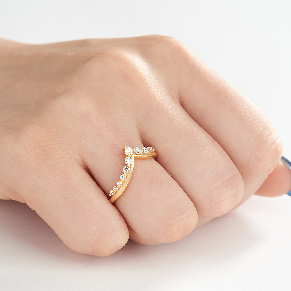 Round Cut Diamond White Sterling Silver Curved Wedding Ring