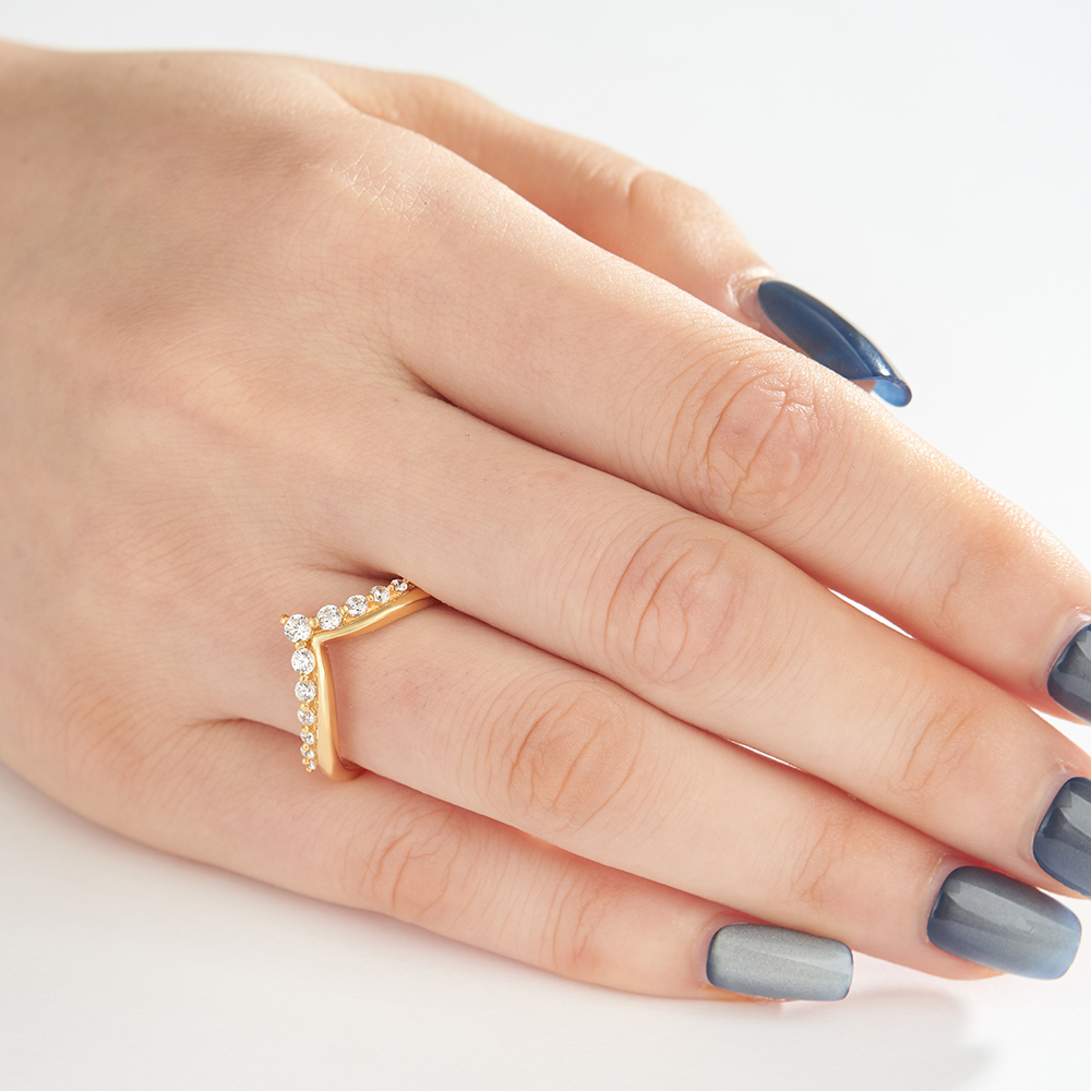 Round Cut Diamond White Sterling Silver Curved Wedding Ring