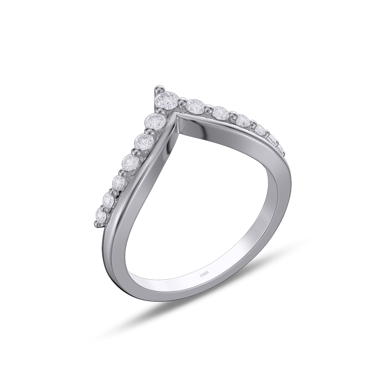 Round Cut Diamond White Sterling Silver Curved Wedding Ring