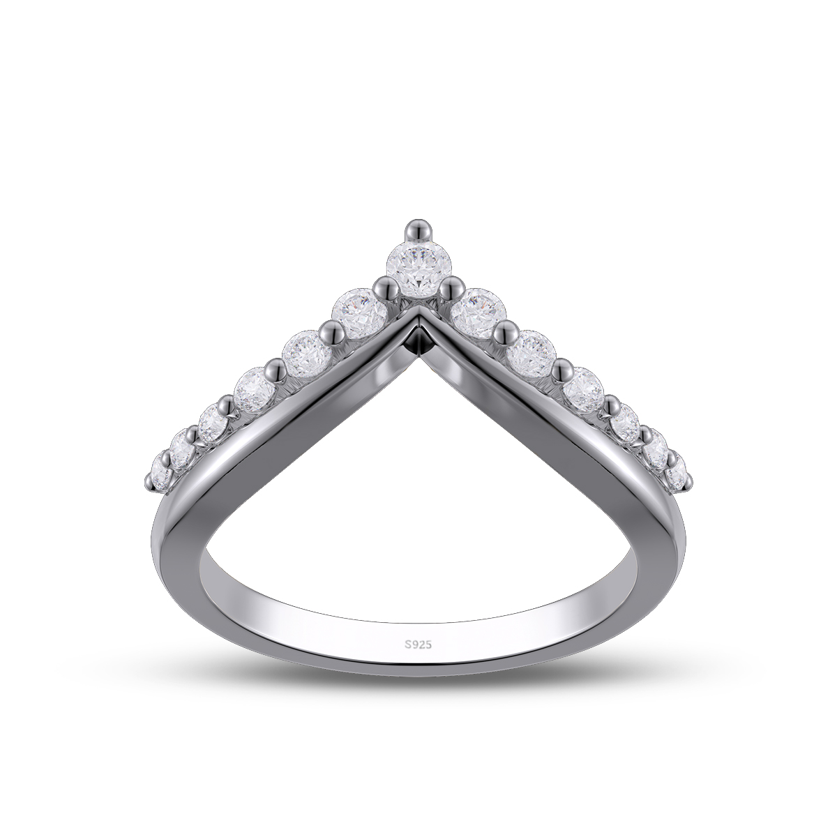 Round Cut Diamond White Sterling Silver Curved Wedding Ring